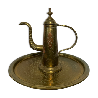 Set of a copper old plateau and an oriental teapot twentieth