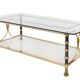 Brass and metal coffee table with two glass tops.