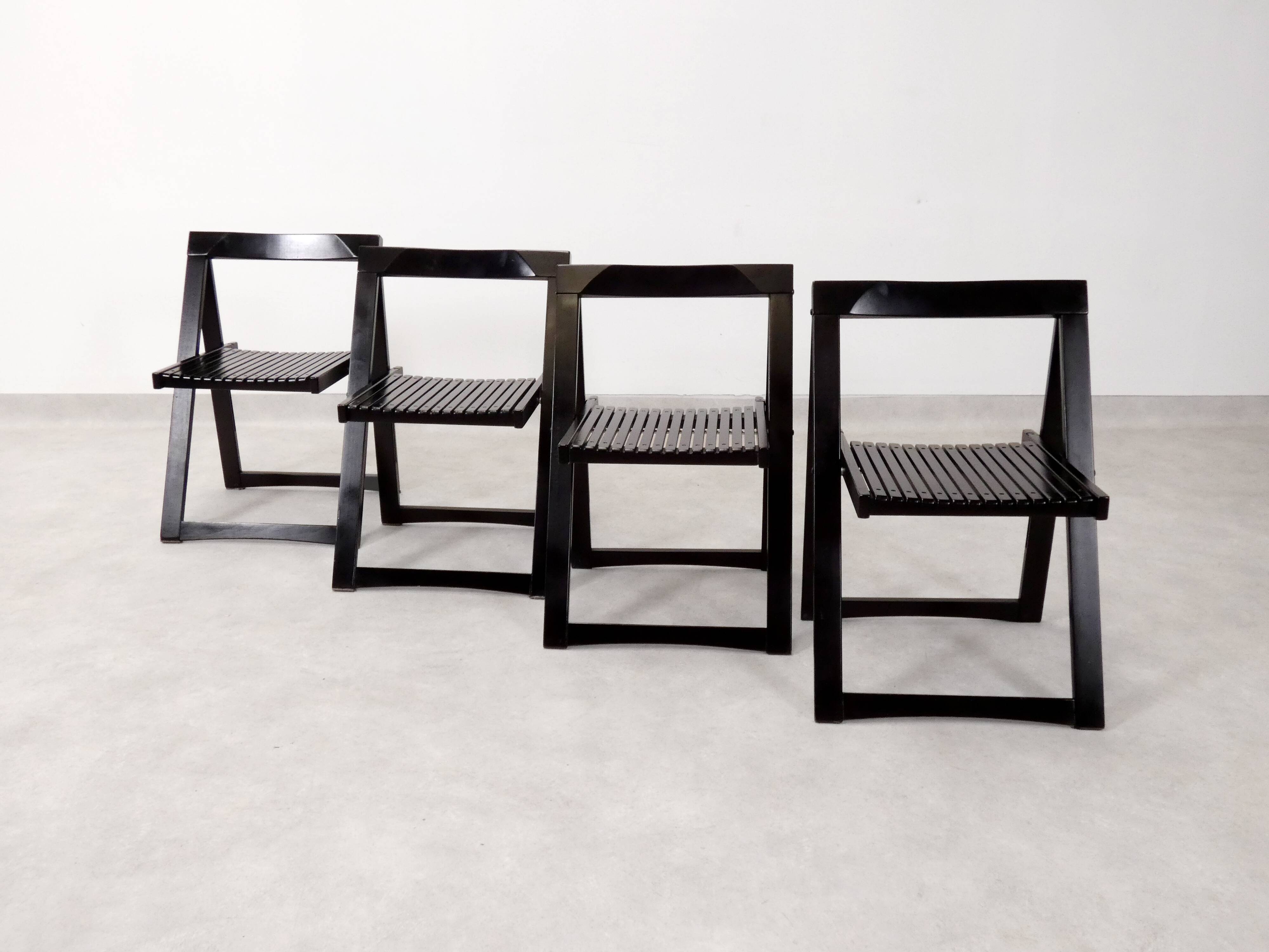 4 Trieste folding chairs with storrage table - Aldo Jacober for A. Bazzani