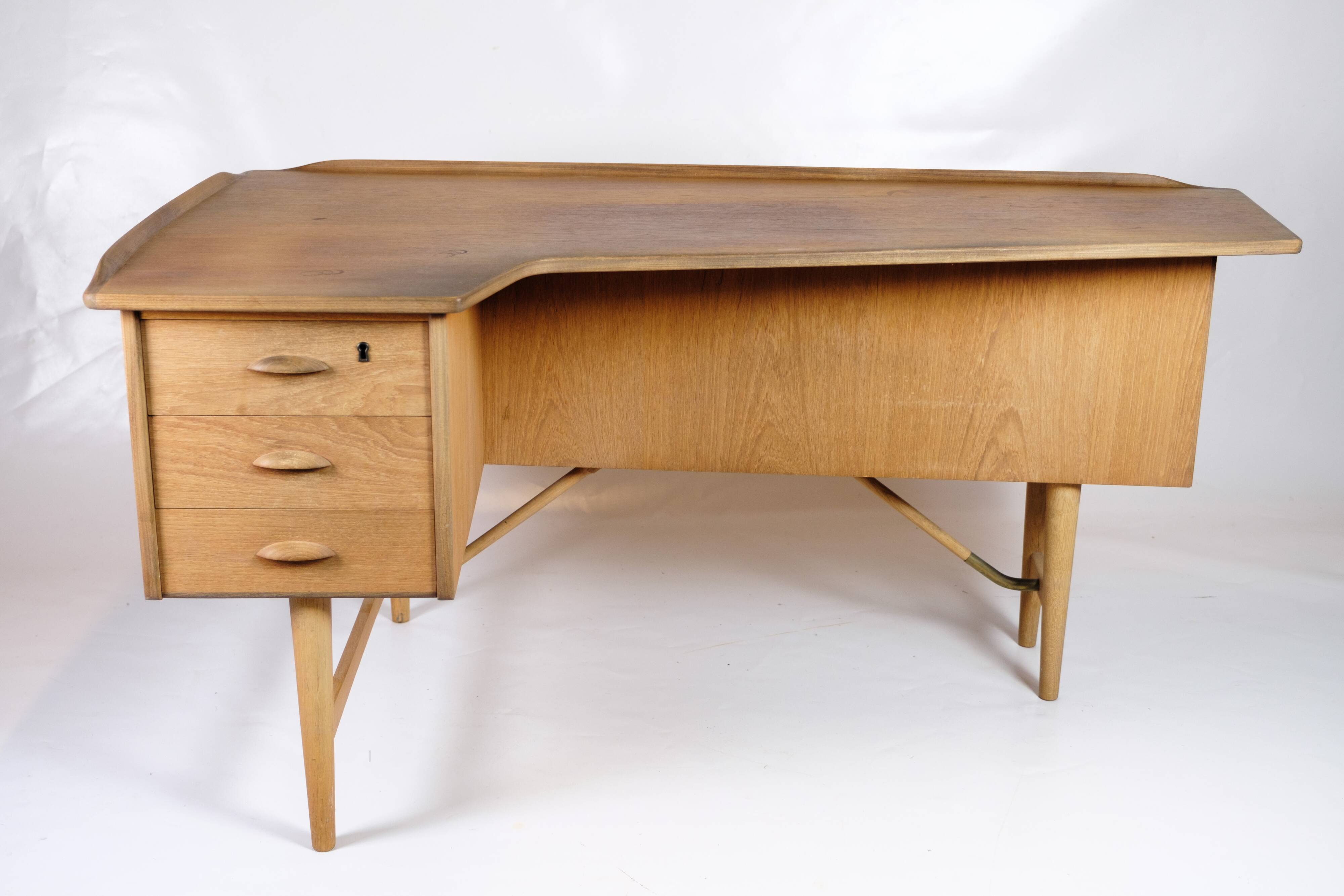 Bommerang Desk Made In Teak & Brass By Peter Løvig Nielsen For Hedensted Furniture From 1960s