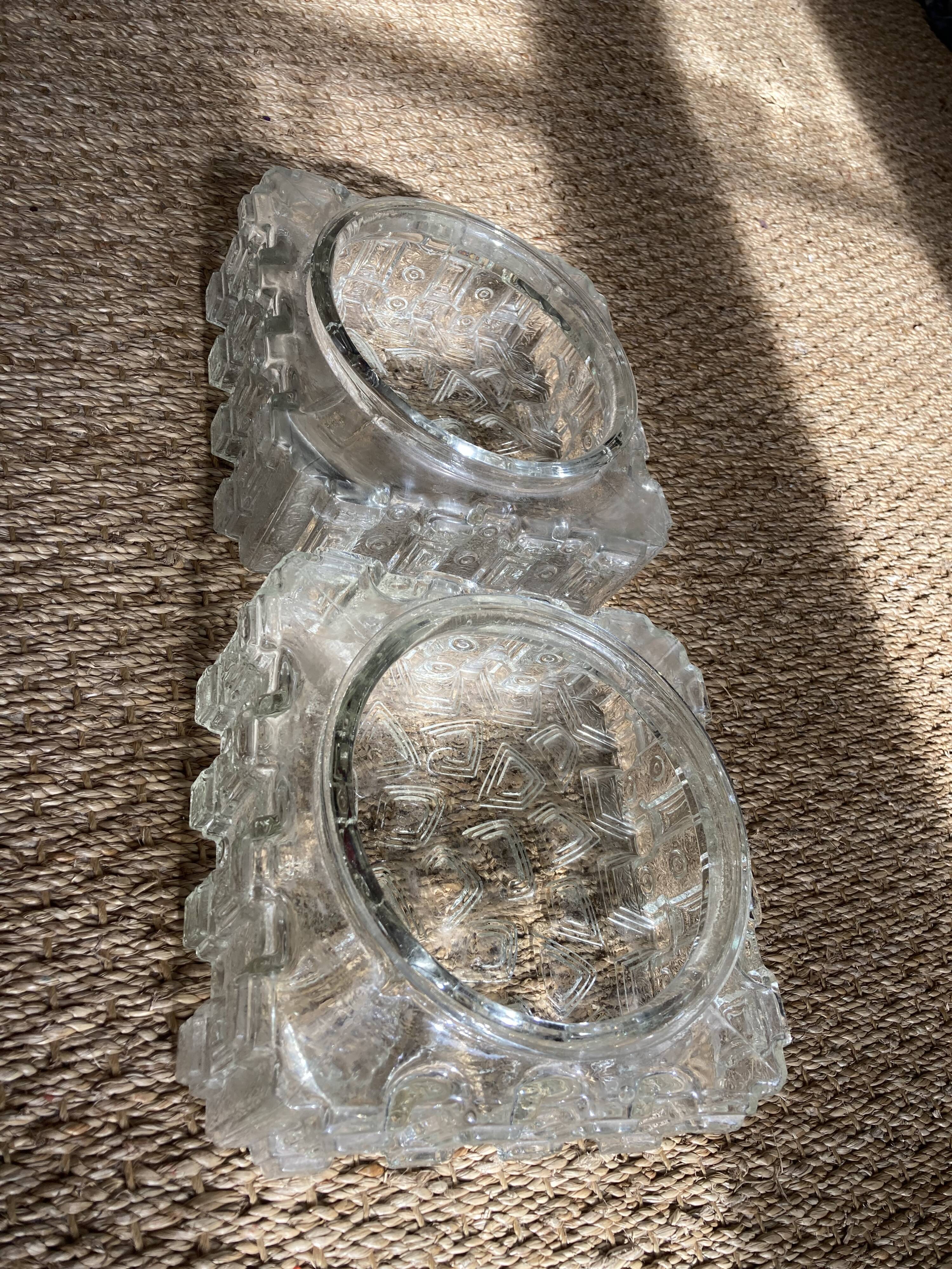 Pair of wall lamp or ceiling lamp in transparent vintage molded glass