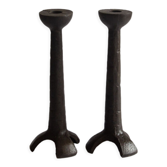 Pair of cast iron tripods⎮MidCentury cast iron candle holders