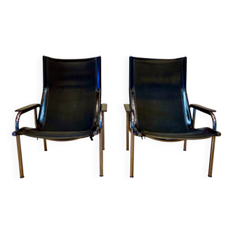 Pair of reclining leather armchairs in black design "Hans Eichenberger" 19