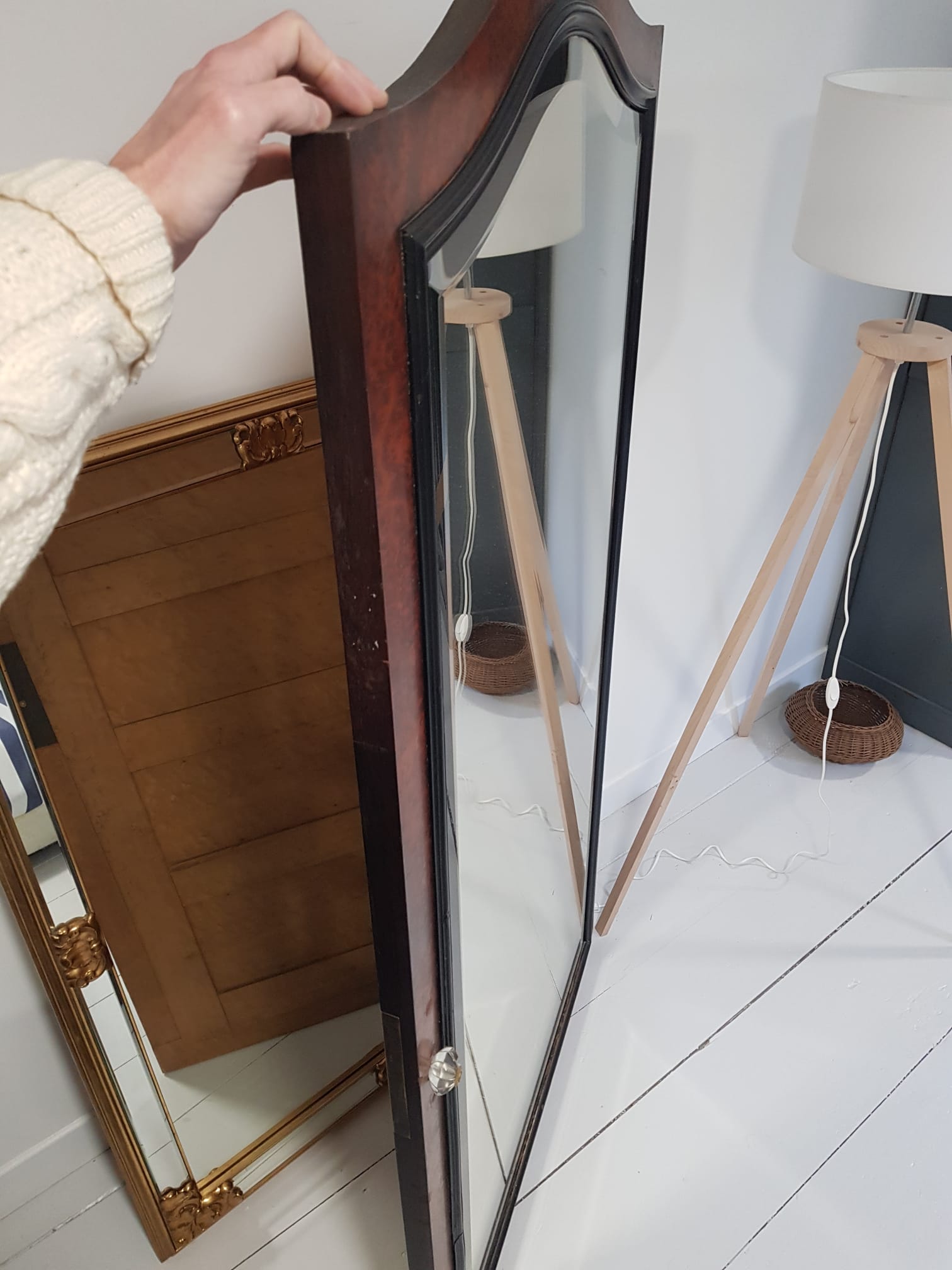 Beveled mirror in elm burl 163cm×65 cm