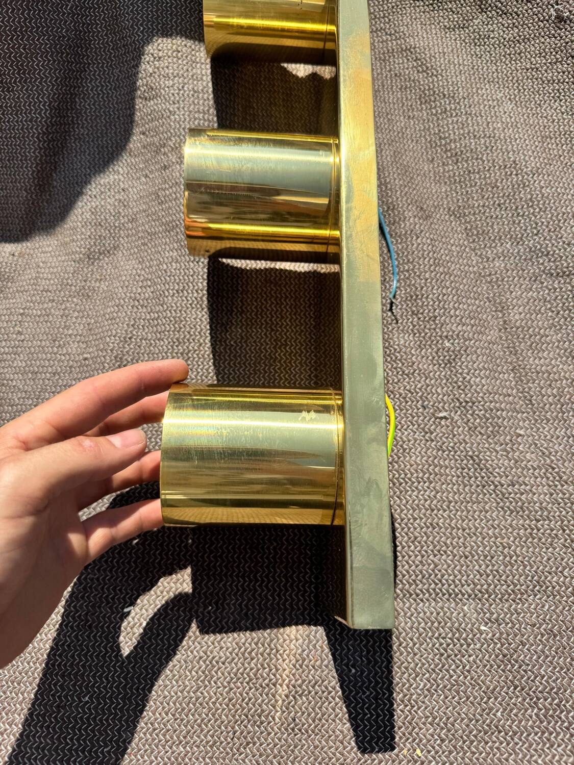 Minimalist 60s brass wall light with 3 sockets by Beisl Leuchte, Germany