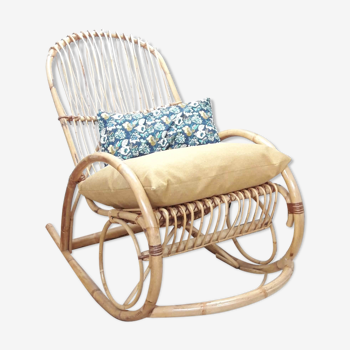 Rotin and bamboo rocking-chair