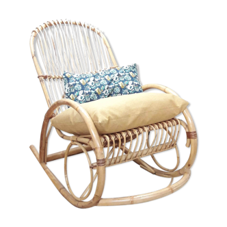 Rotin and bamboo rocking-chair