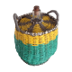 Vintage clothing colorful Wicker bottle green yellow and gray