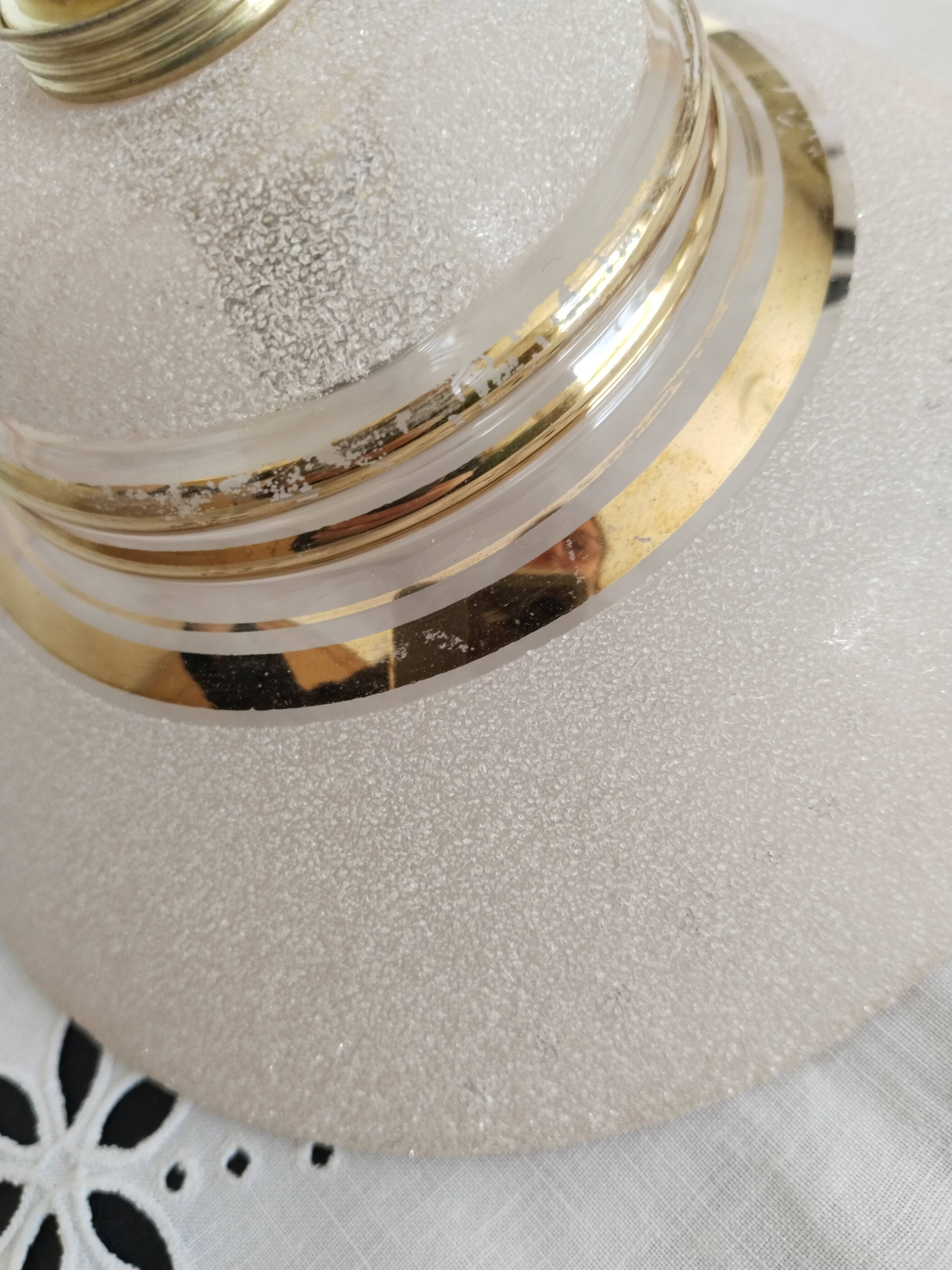 Suspension in pink and gold granite glass, portable lamp