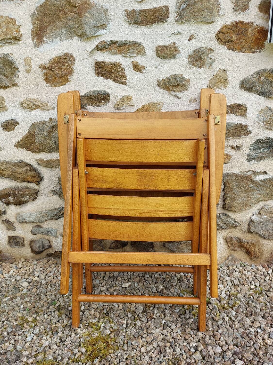 Set of 2 vintage wooden folding armchairs