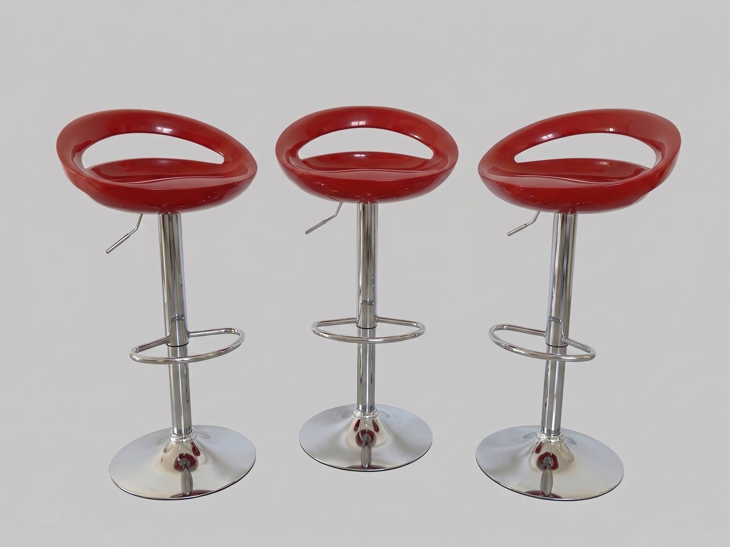 Set of 3 Sublime Red Glossy Design Bar Stools - Modern & Elegant Style