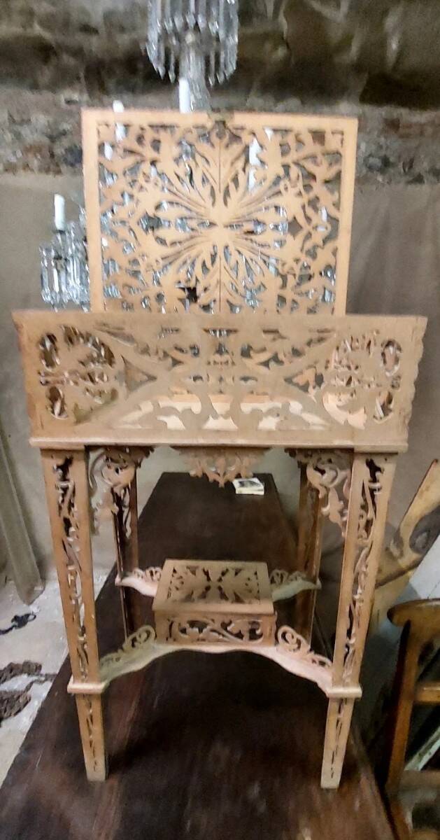 Rare antique wooden arch table, signed Amati, Turin, early 20th century Art Nouveau