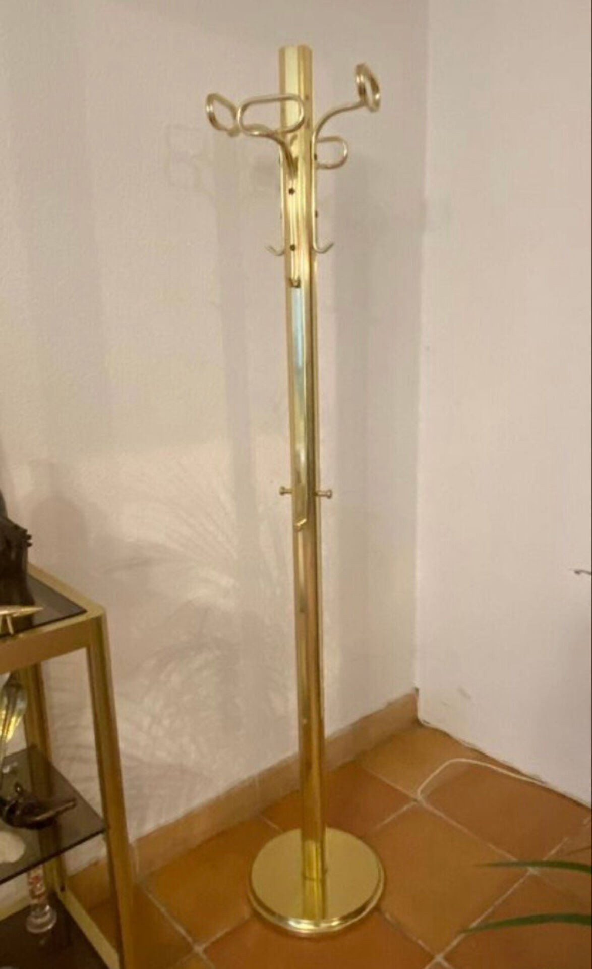 Porte manteaux sur pied, en laiton, Hollywood Regency