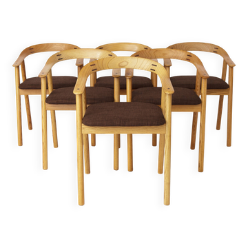 Set of 6 Vintage Oak Dining Chairs – Likely Danish, 1970s – Refurbished
