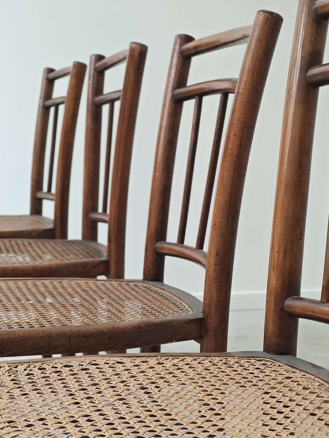 Set of 4 old Thonet style cane bistro chairs from the 1930s
