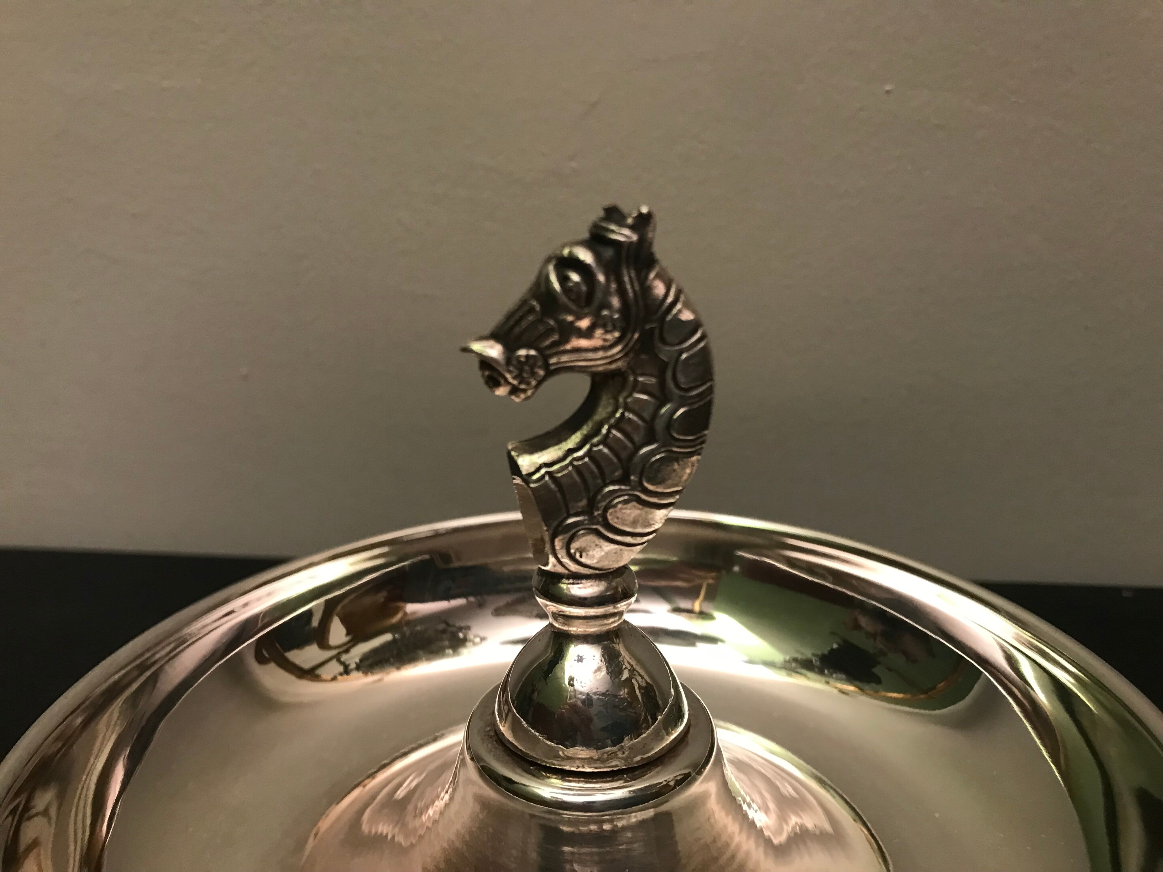 Silver metal horse ashtray