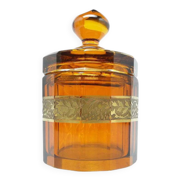 Art Deco bonbonniere, honey glass, oroplastic, Moser, Bohemia, Czechoslovakia, 1930s