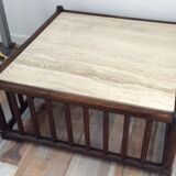 Table basse en bambou et travertin 1970 vintage