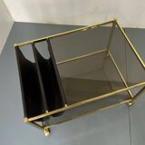 Table basse Hollywood Regency vintage en laiton et verre de maison Jansen, 1970