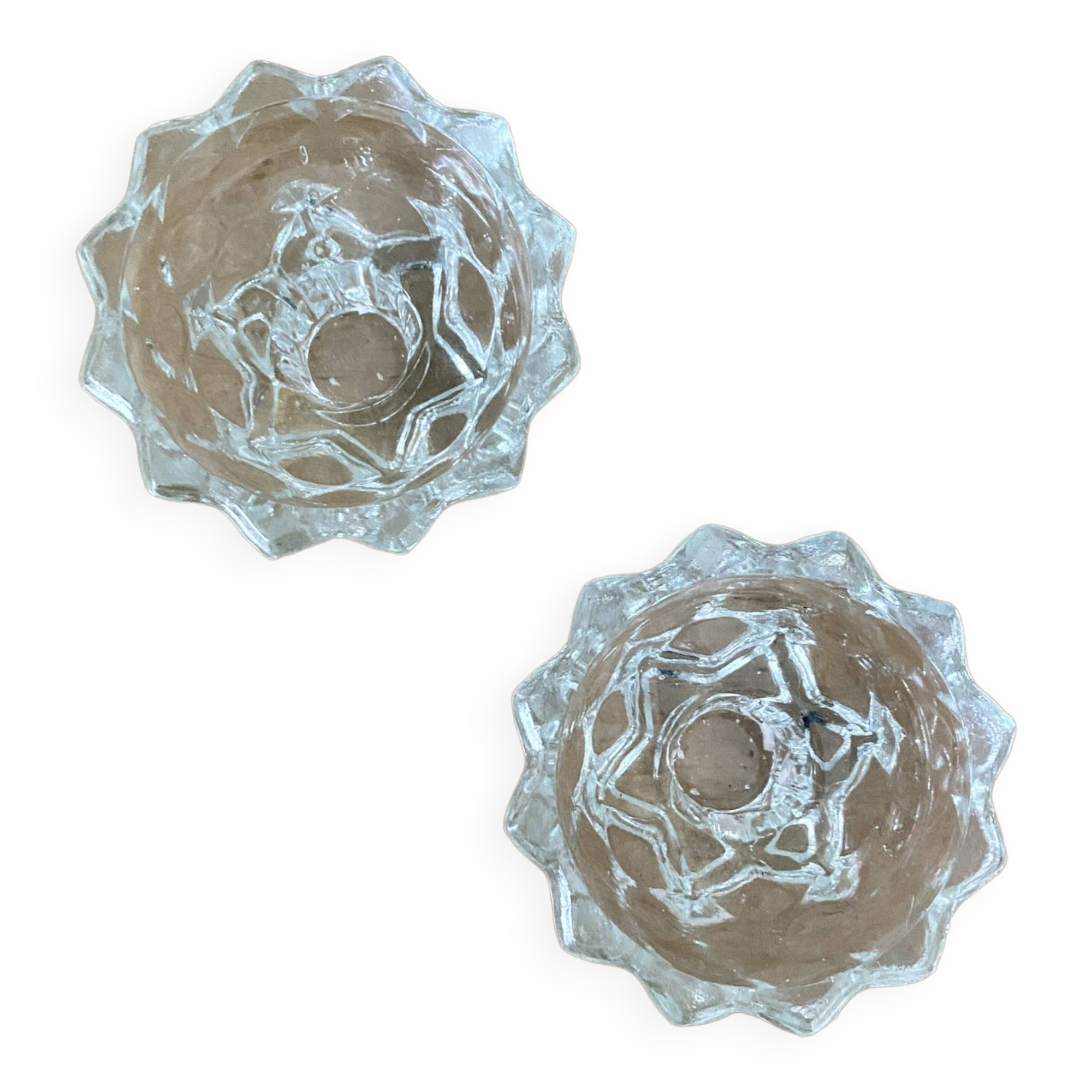 Set of 2 vintage molded glass candle holders