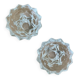 Set of 2 vintage molded glass candle holders