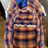 1970s wicker rattan portable bassinet cradle complete with bedding