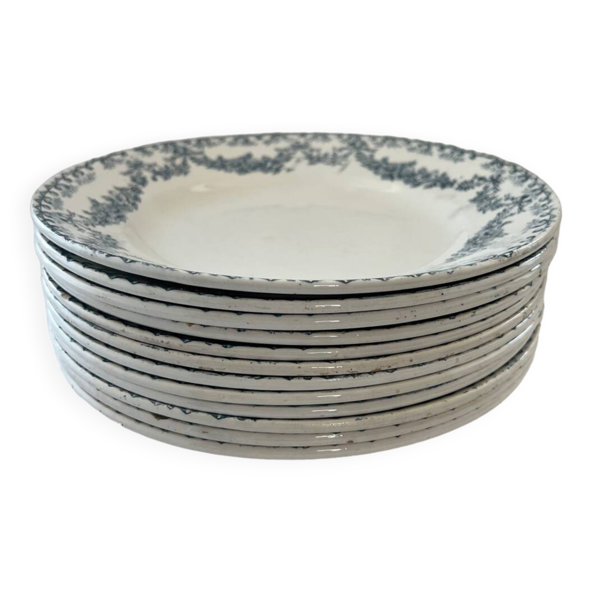 Set of 9 Longwy Earthenware Dinner Plates - Marie-Thérèse Model