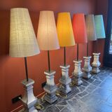 "Balustrade" lamp in terracotta, Ashoka silk shade, pistachio green.