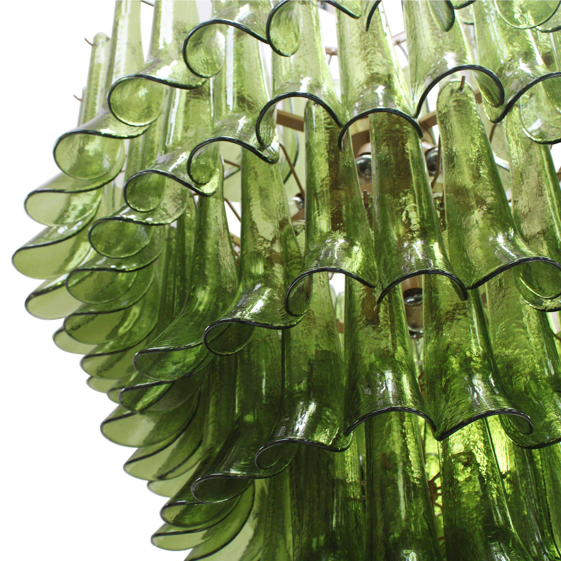 Green Murano Glass Petal Chandelier with Gold-Toned Support, Italy