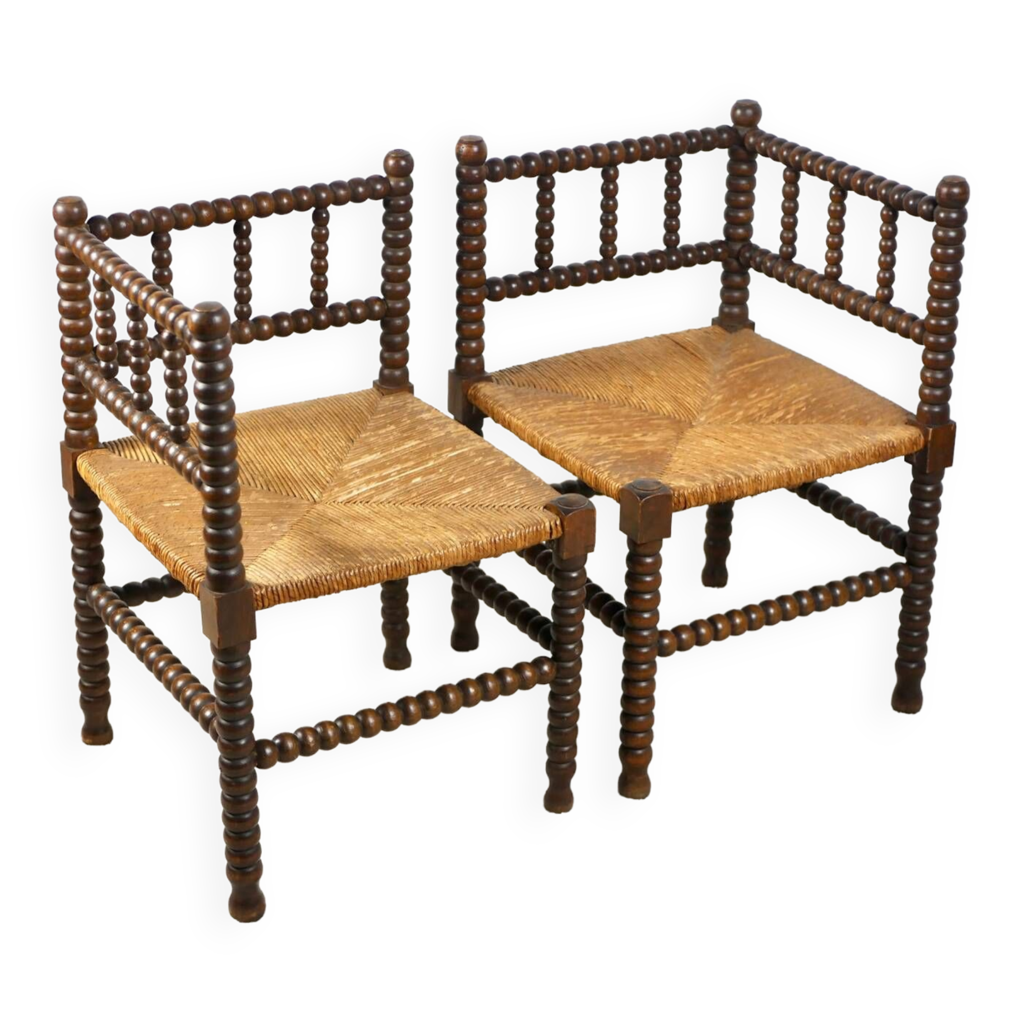 Pair of corner spool chairs