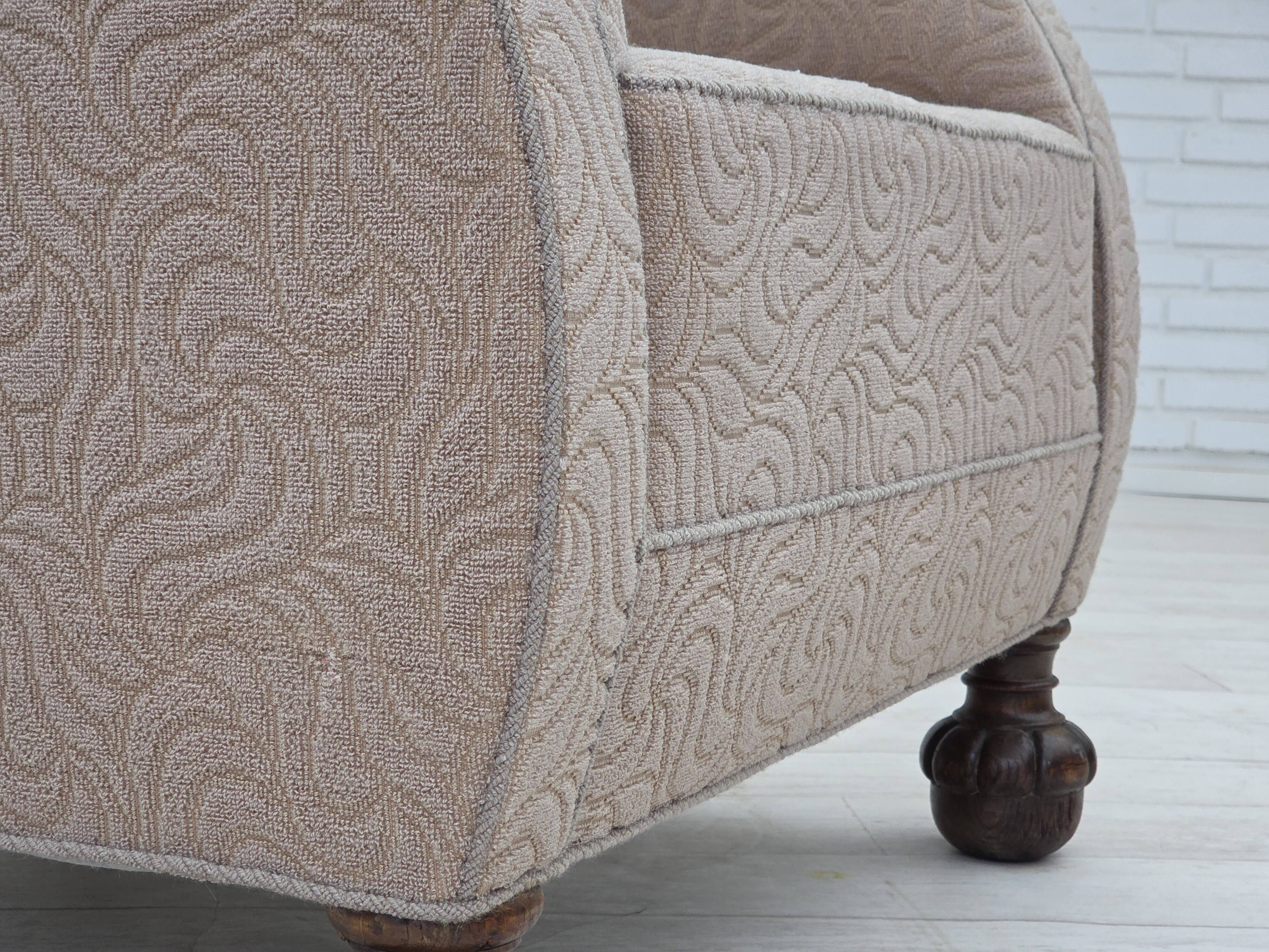 1950s, Danish artdeco armchair, furniture wool, oak wood legs.