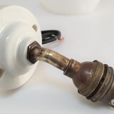 Wall lamp glass Clichy white brass porcelain 30s