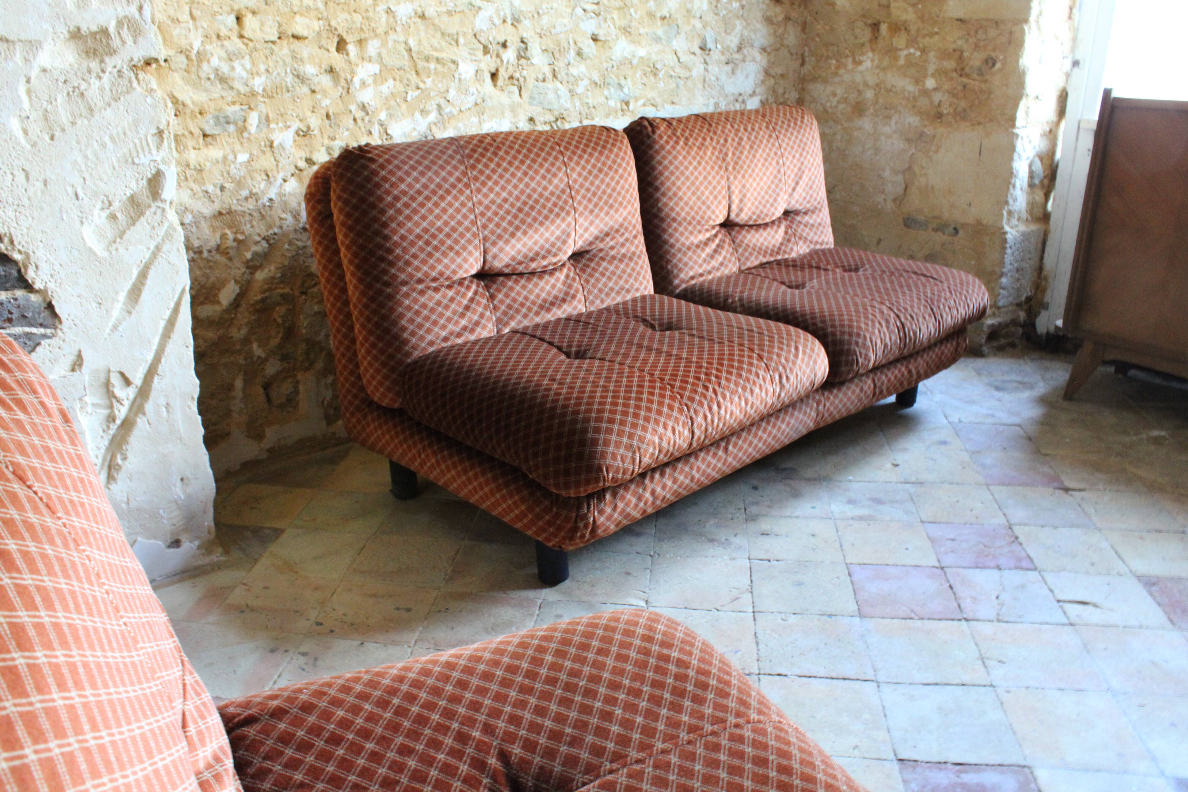 Steiner living room in brown velvet, 1970