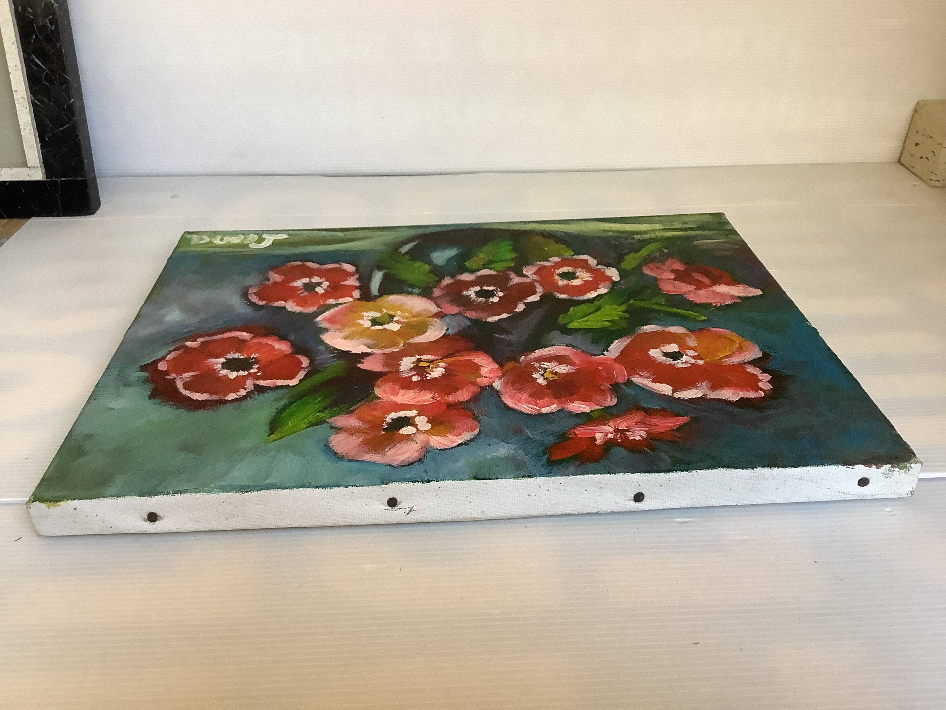 Painting bouquet of flowers oil on canvas signed