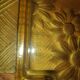 Pressed glass yellow bowl with floral pattern by Portieux.
