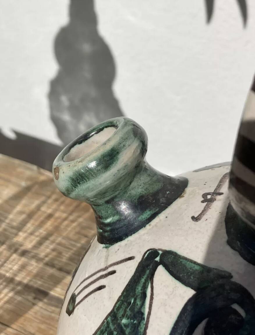 Hand-painted Picasso style ceramic bird jug signed Punter