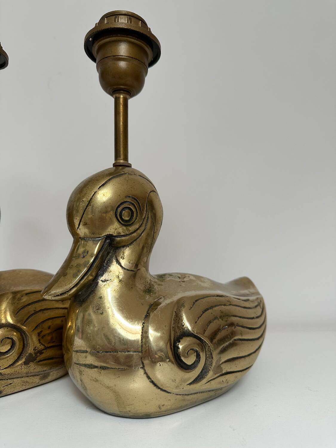 Pair of brass duck lamps, 1980