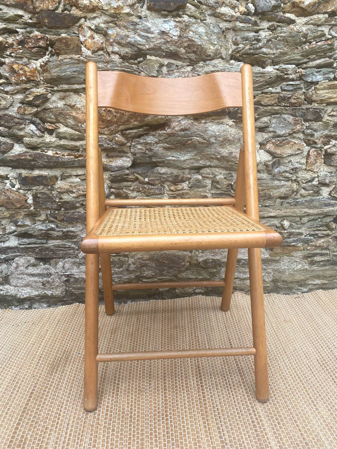 80s wooden and cane folding chair