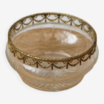 Cut crystal bowl, gold metal frieze