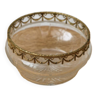 Cut crystal bowl, gold metal frieze