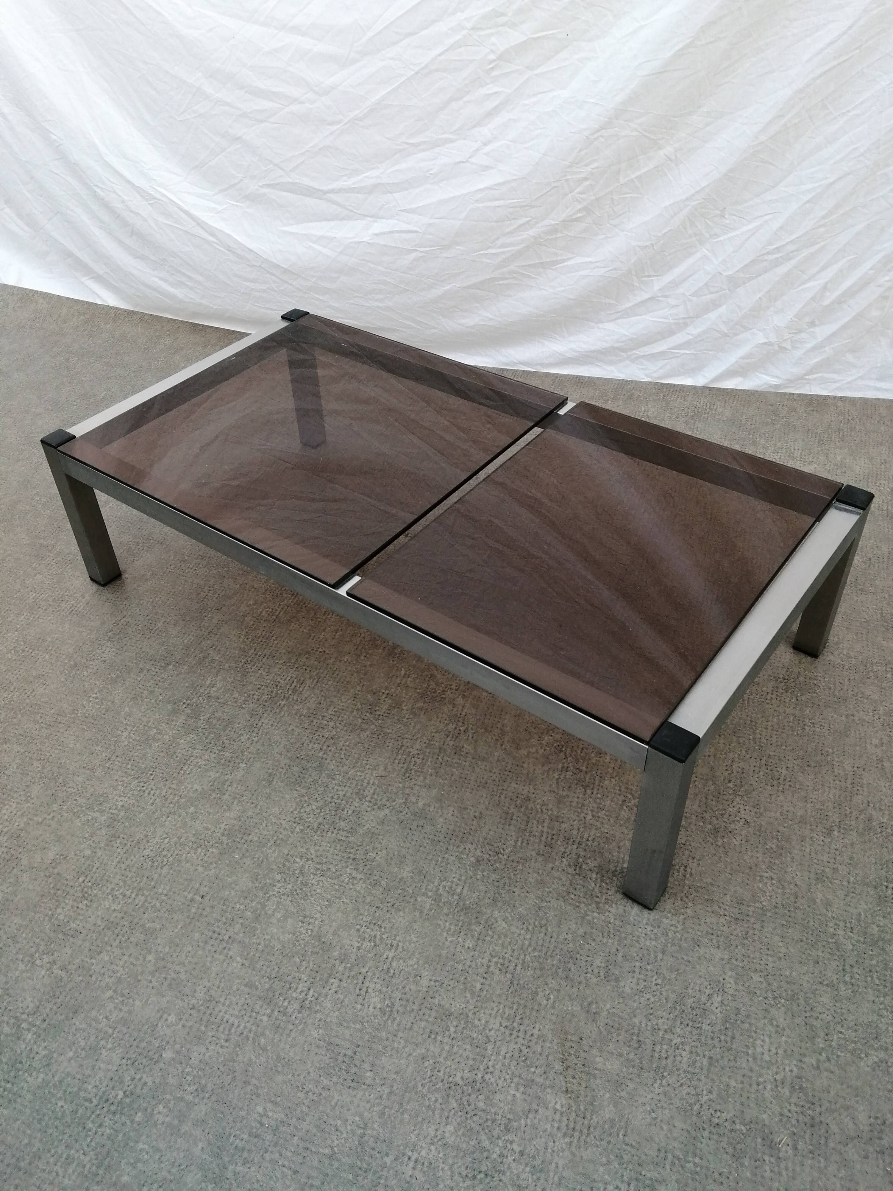 Coffee table smoked glass and aluminum, 1970