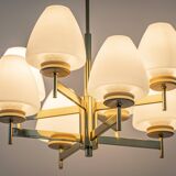 Sputnik chandelier with opaline glass by Kaiser, Germany, 1970s.