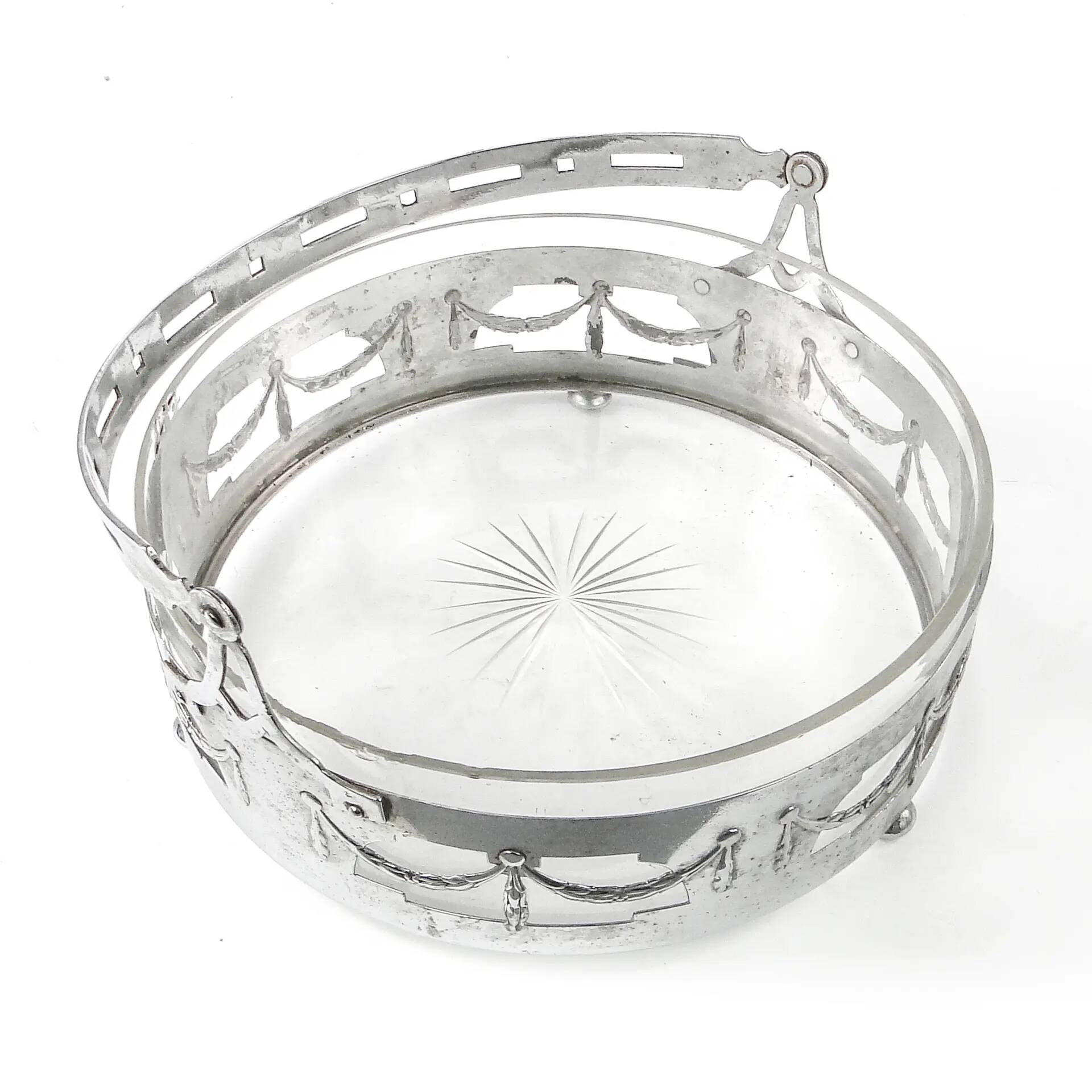 Art Nouveau fruit basket, chromed brass, glass, Germany, early 20th century