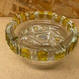 Ancien Cendrier Verre Transparent & Jaune Vintage