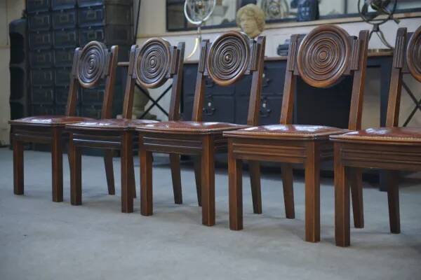 Ensemble de 6 chaises avec assises en cuir par Étienne Kohlmann 1960’s