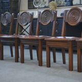 Ensemble de 6 chaises avec assises en cuir par Étienne Kohlmann 1960’s