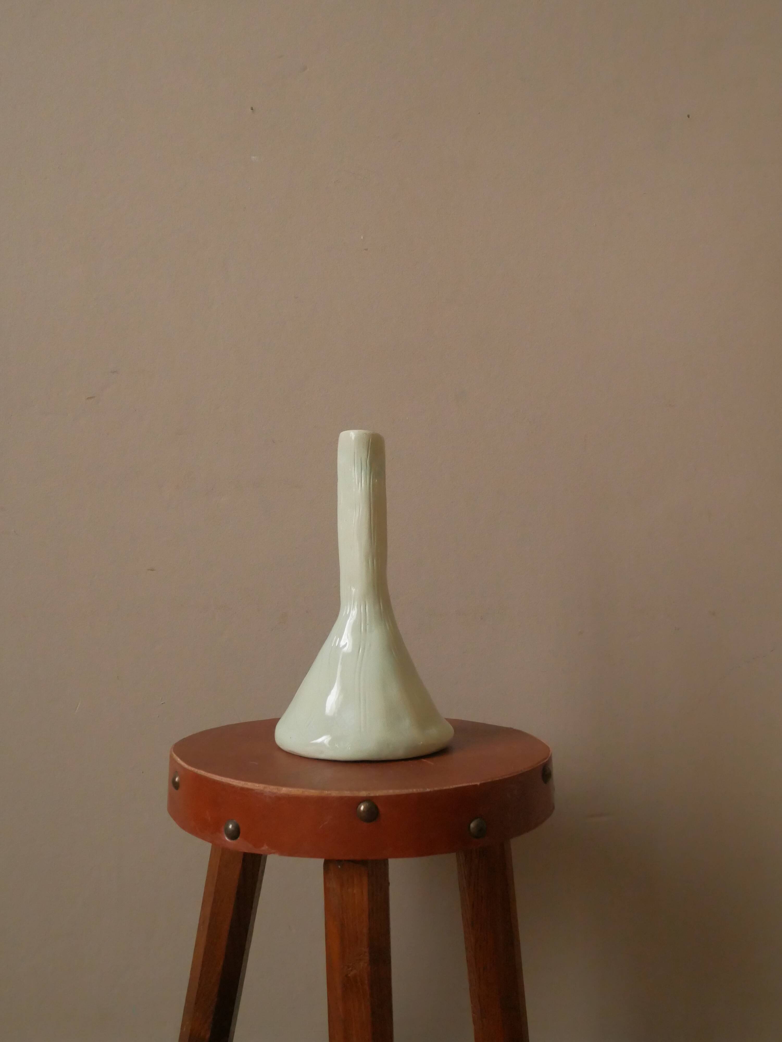 Vintage enameled ceramic soliflore vase, artisanal handmade pottery