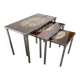 Ensemble de 3 tables gigognes vintage / tables d'appoint avec céramique