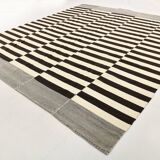 Beige & Dark Brown %100 Wool Hand Woven Vintage Kilim Rug, 378x410 Cm