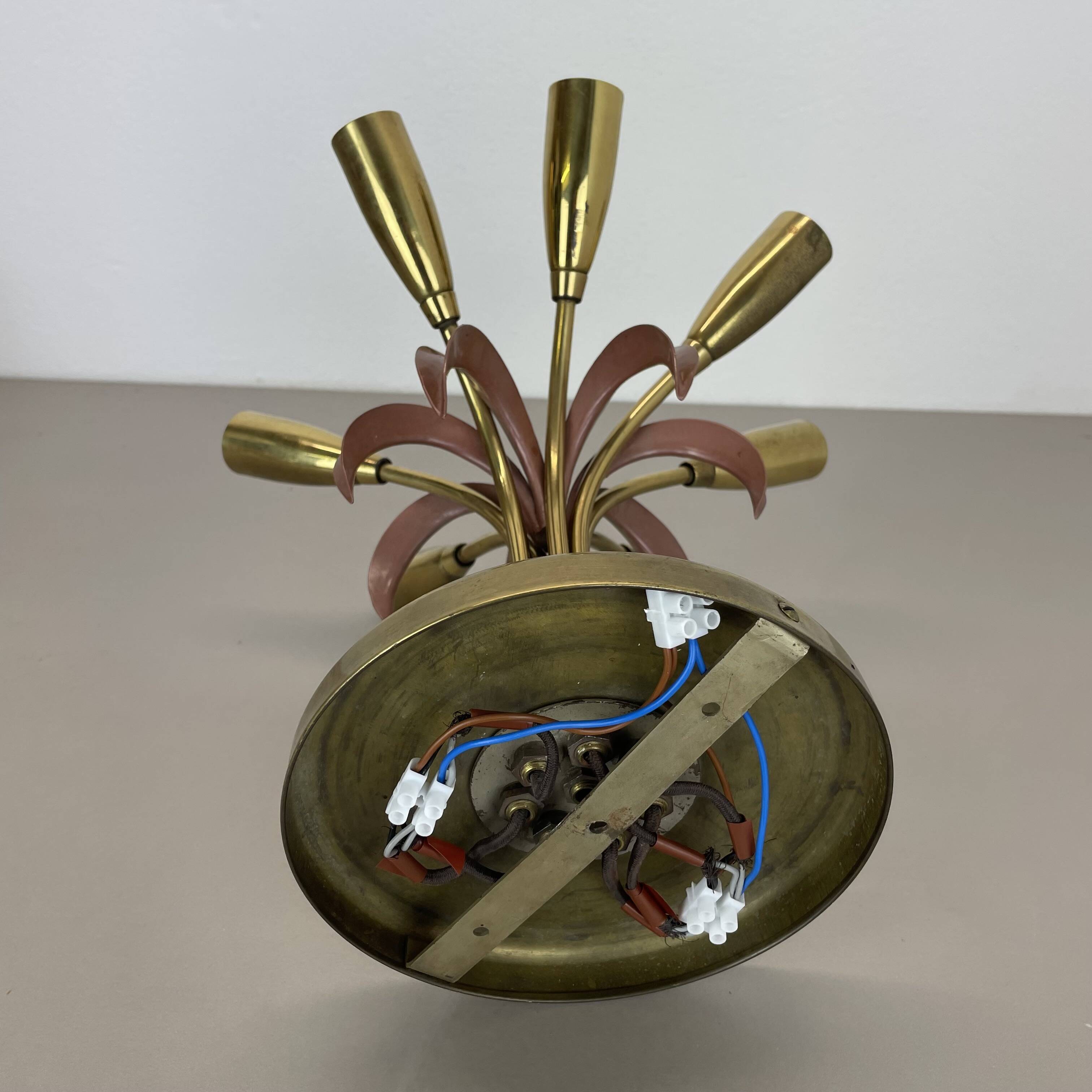 Brass Italian Stilnovo Style Theatre Ceiling Light Flush Mount, Italy, 1950